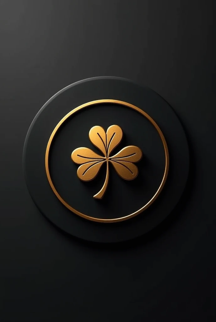 circle, add an logo 3 leafs clover at middle part, black and gold colours with plain design