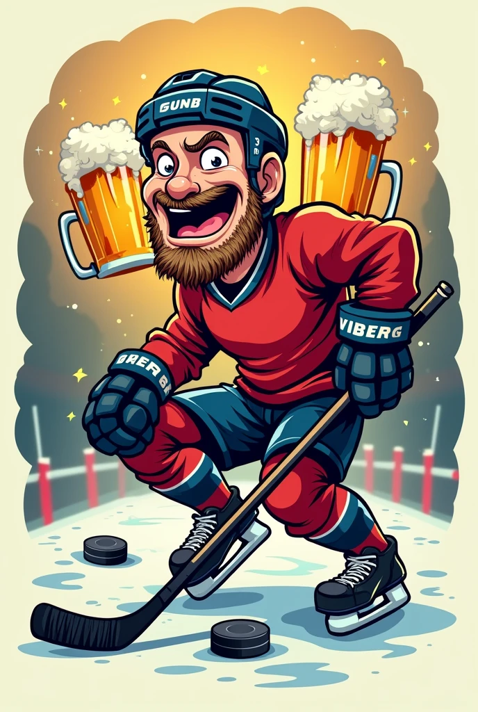 A Logo , something with beer , drunk and ice hockey
