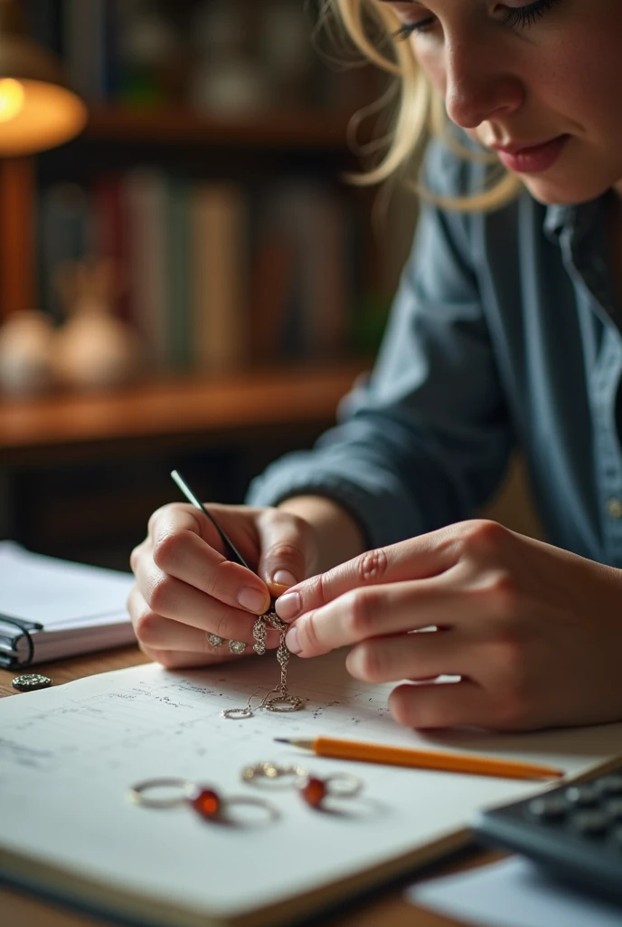 photo with accounting scenario, person making jewelry with their hand
