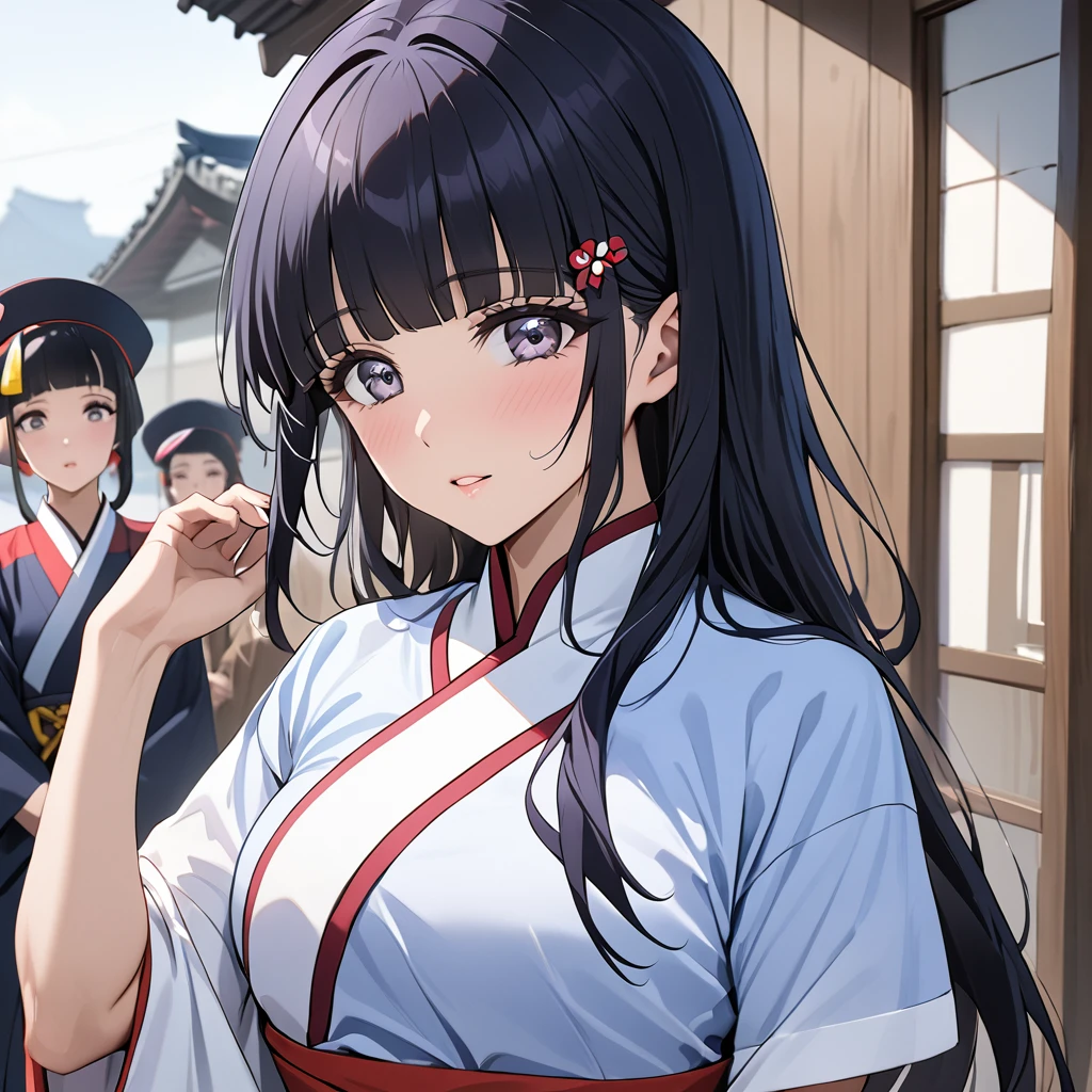 ((Highest quality)), ((masterpiece)), (detailed), （Perfect Face）、The woman is Reika Aoki with semi-long hair、The woman is a member of the North Korean Pleasure Squad and is wearing a traditional Korean dress.