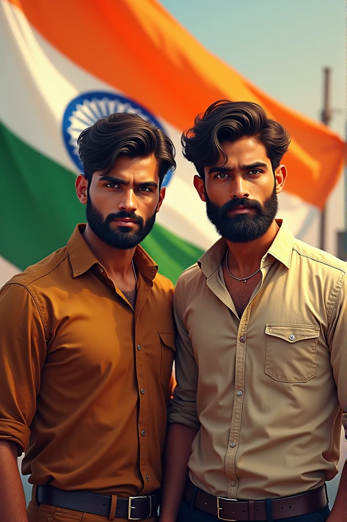 Indian 2 boy. Beard Indian flag color background