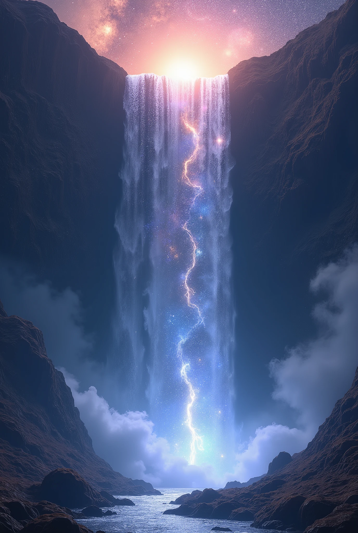 The waterfall drops three thousand feet,I suspect it is the Milky Way falling from the sky