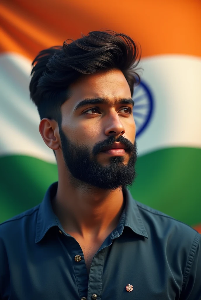 Indian 2 one boy Beard  Indian flag color background 