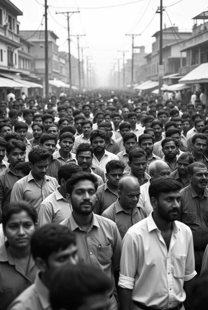 Create a pic of Indian crowd where people's celebrating Telugu day in black and white pic