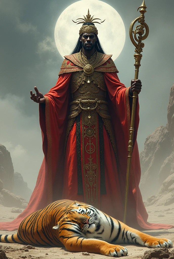 Ganda standing on dead tiger