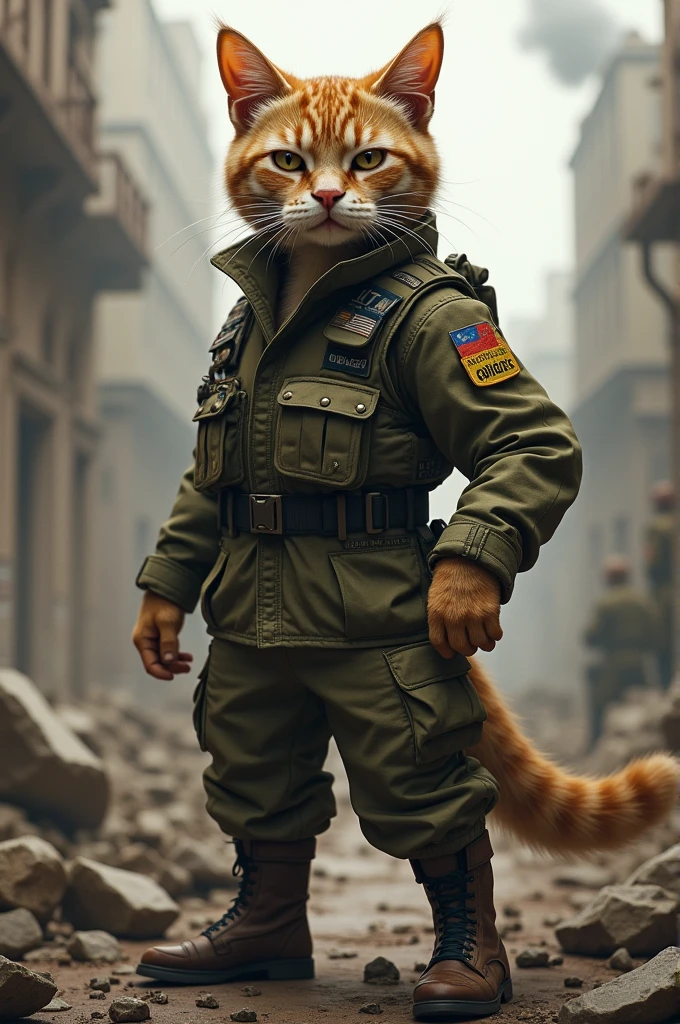 Cat with army dress