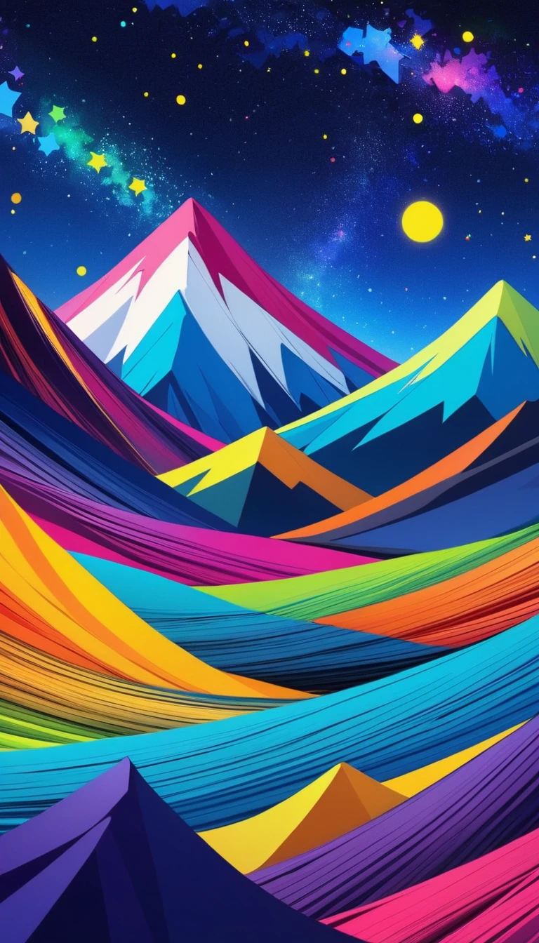 Dark Multiple colours Mountain and starry nights vibrant colours 