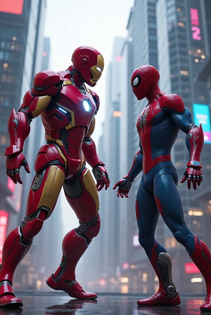 Iron man vs spiderman with High technology suit
