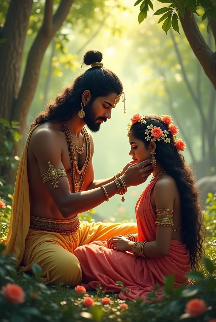 One day, Lord Ram was adorning Goddess Sita's hair with flowers. Jayant, the son of Indra, observed this scene and began to doubt whether Lord Ram was truly an incarnation of Lord Vishnu.