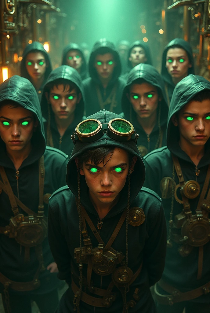 naughty man, adolescente Hacker Steampunk, ten mens, greeneyes