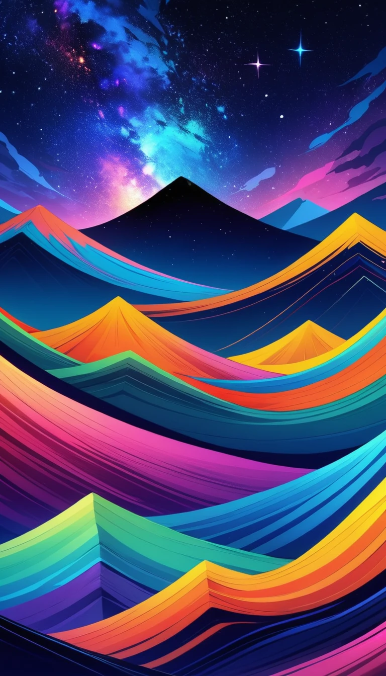Dark Multiple colours Mountain and starry nights vibrant colours