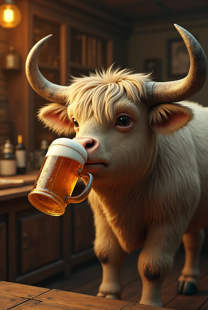 Ox drinking a beer