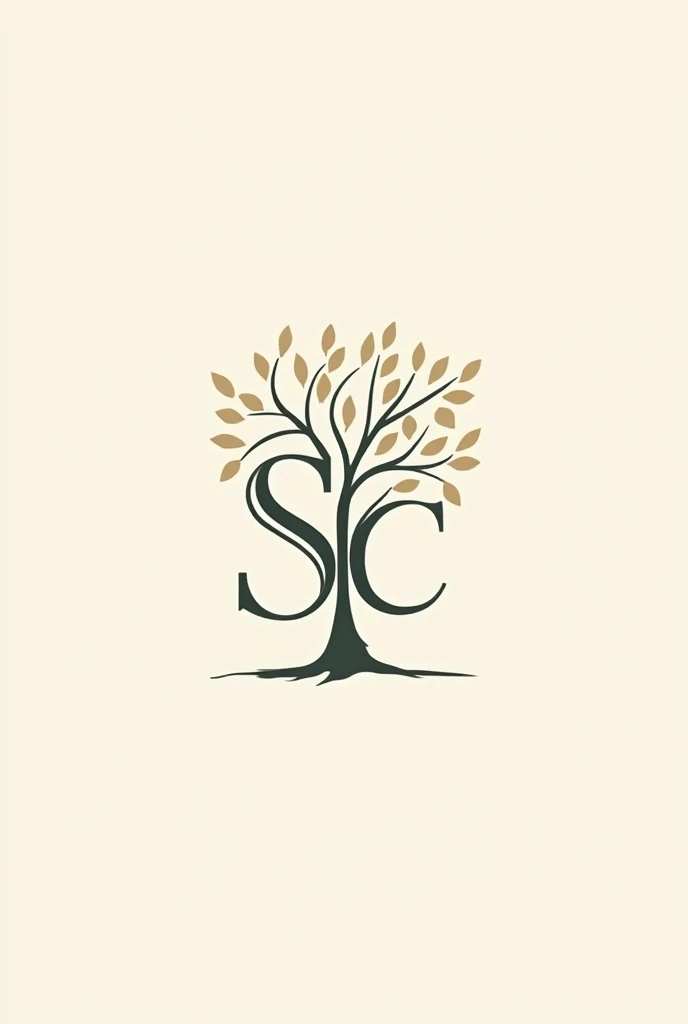 Make me a logo with the initials S and C and make it look like a family tree that contains the letters E and K as daughters