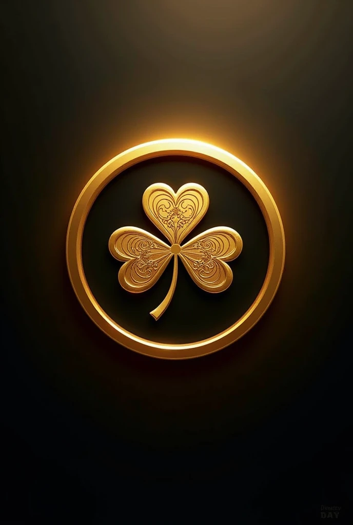 circle, add an logo three leafs clover at middle part, black and gold colour, look like expensive