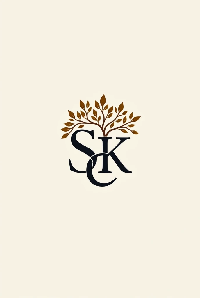 Make me a logo with the initials S and C and make it look like a family tree that contains the letters E and K as daughters