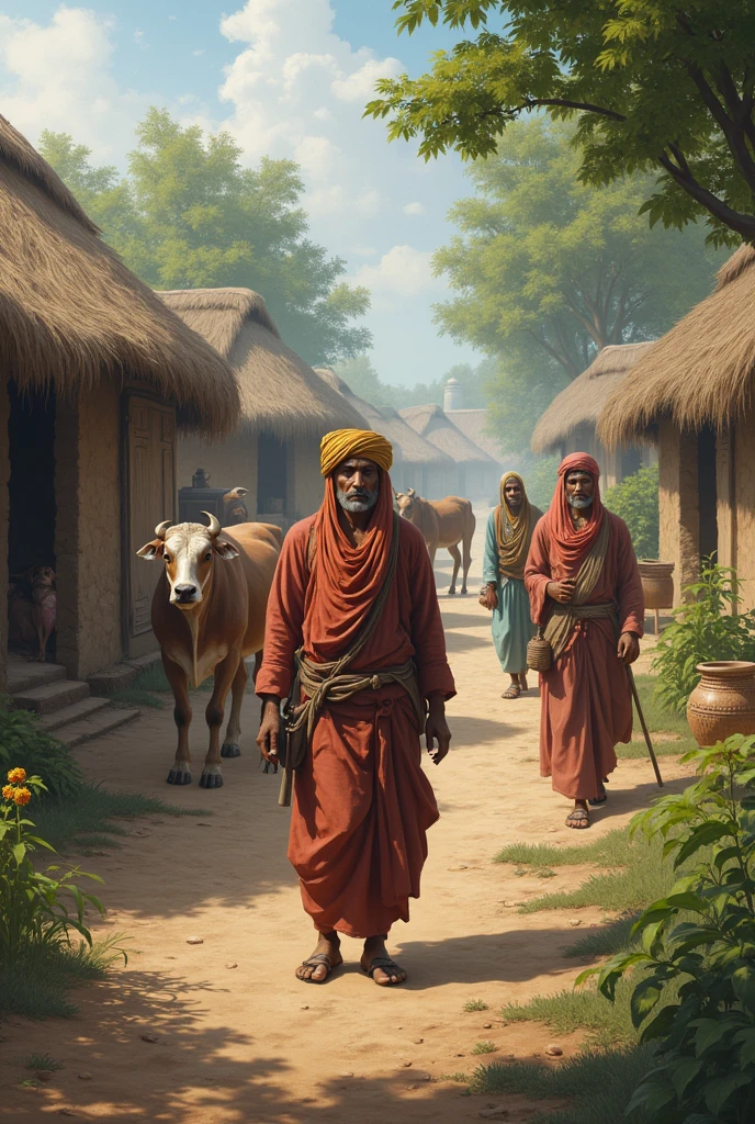 Simple Indian villagers, realistic.