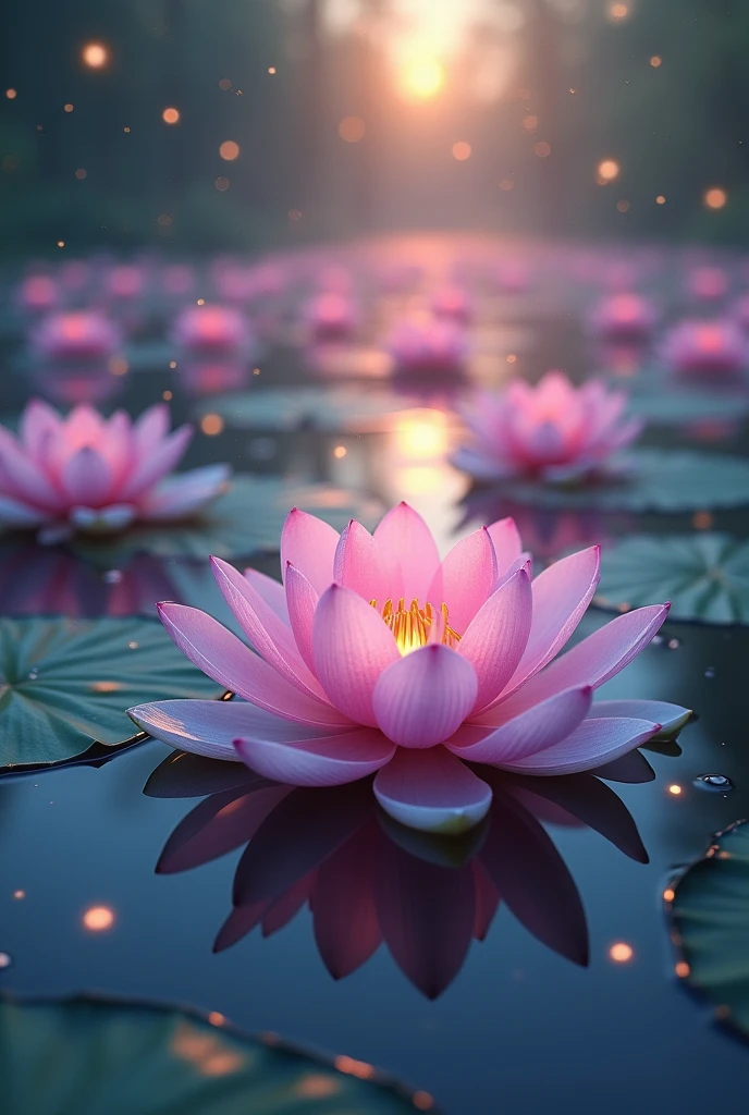 many lotus flowers with LIGHTING 