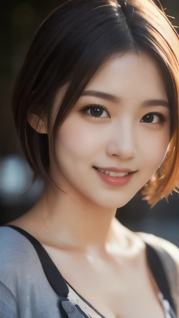 8k,Highest quality,(masterpiece:1.2),(Realistic),(Realistic:1.37),Ultra-high resolution,One 1 woman,smile,Beautiful Eyes,In town,(((Casual clothing))),Big Breasts,Perfect body,Perfect Fingers,Professional Lighting,gravure,Detailed face and skin texture,fine grain,RAW Photos