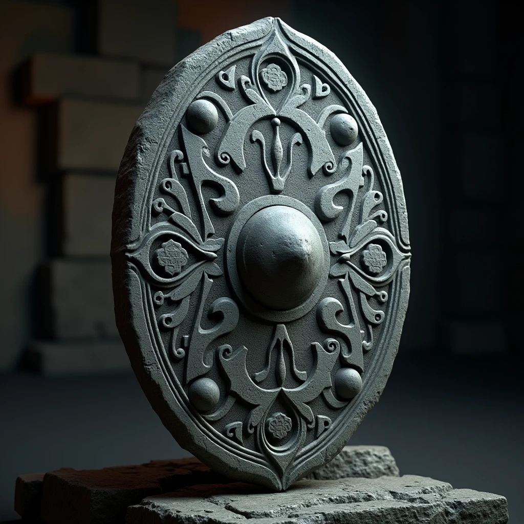 (photorealism:1.1), stone bedge shield