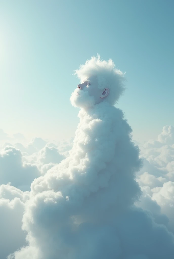 Cloud shaped like a man, sitting with his back turned, looking up at the upper left corner of the screen