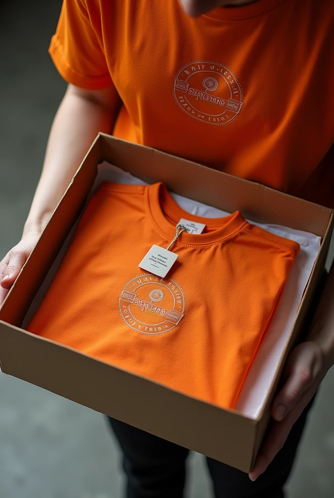 Unboxing a white ashes ,in ann color Tshirt in a flat box having the logo on top inside the box is the shirt with tags on it and inside is a small mabale flat piece 5cm by 5cm having the logo and a Bible verse on it
