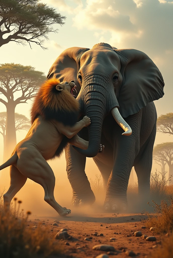 Lion vs elephant fight
