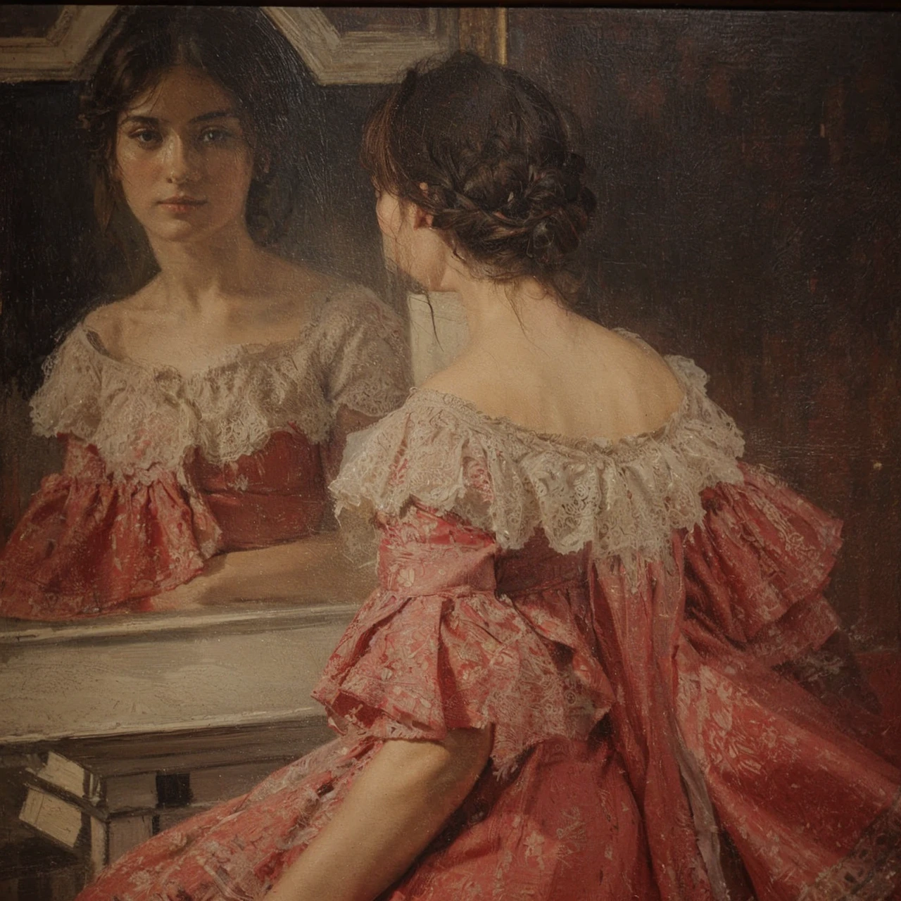 Very realistic human, woman, similar to the painting