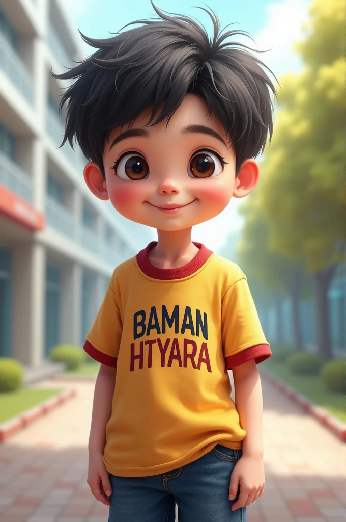 A school boy with baman htyara written his front 