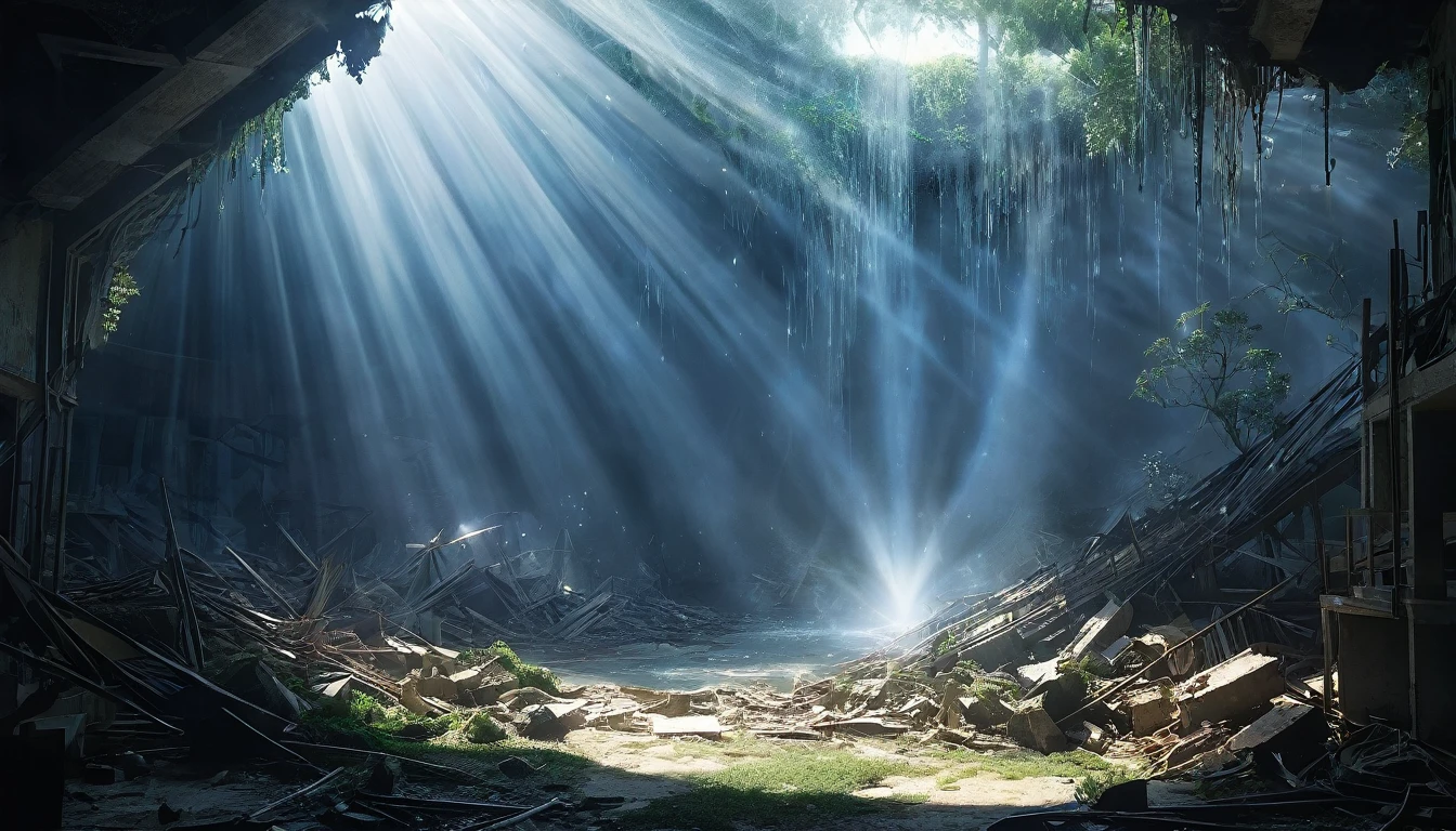 beautiful rays, destruction, annihilation, annihilation, 2.5D, delicate and dynamic, realistic beauty, graphic arts