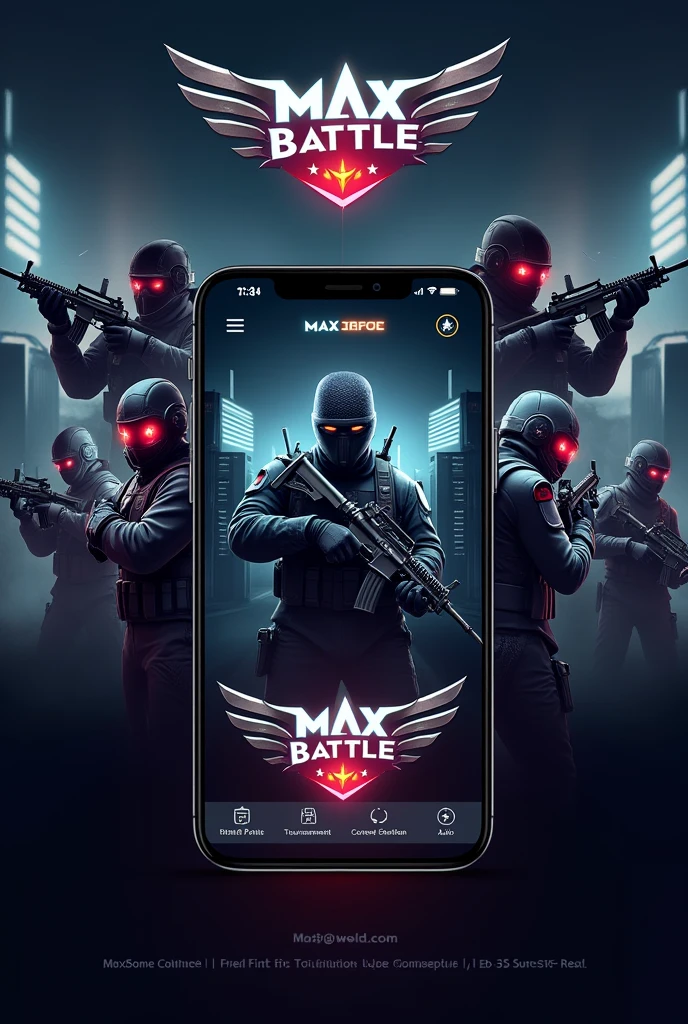 Free fire tournament app home page Reward points and name max battle in the middle of the logo
