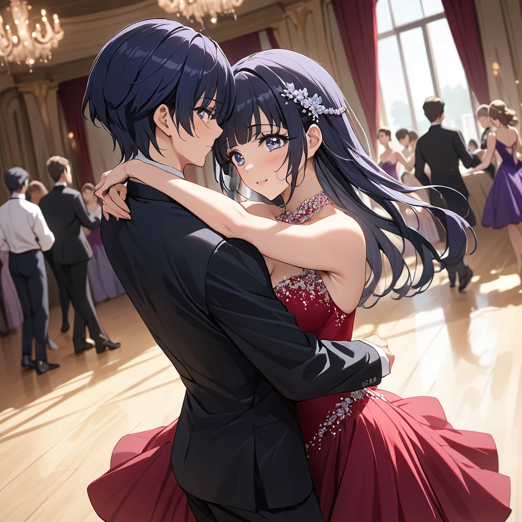 ((Highest quality)), ((masterpiece)), (detailed), (Perfect Face)、The woman is Reika Aoki with semi-long hair、A woman is wearing a ballroom dance costume at a ballroom and dancing gracefully and beautifully.
