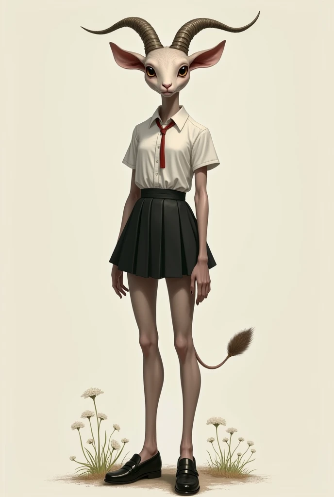 a tall, hairless, school-clothed furry goat girl.