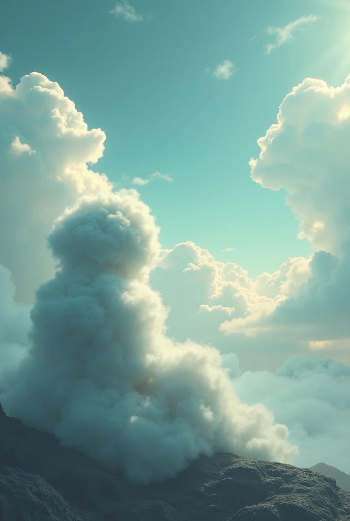 Cloud shaped like a man, faceless sitting with his back turned, looking up at the upper left corner of the screen