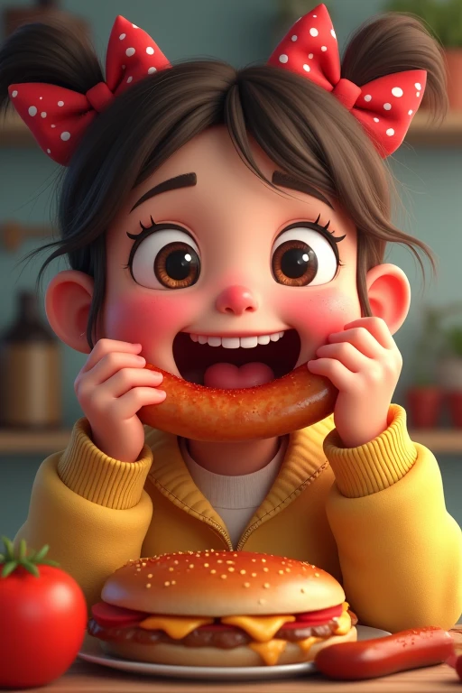 ((best quality)), ((masterpiece)), (detailed), ソーセージを食べる女の子