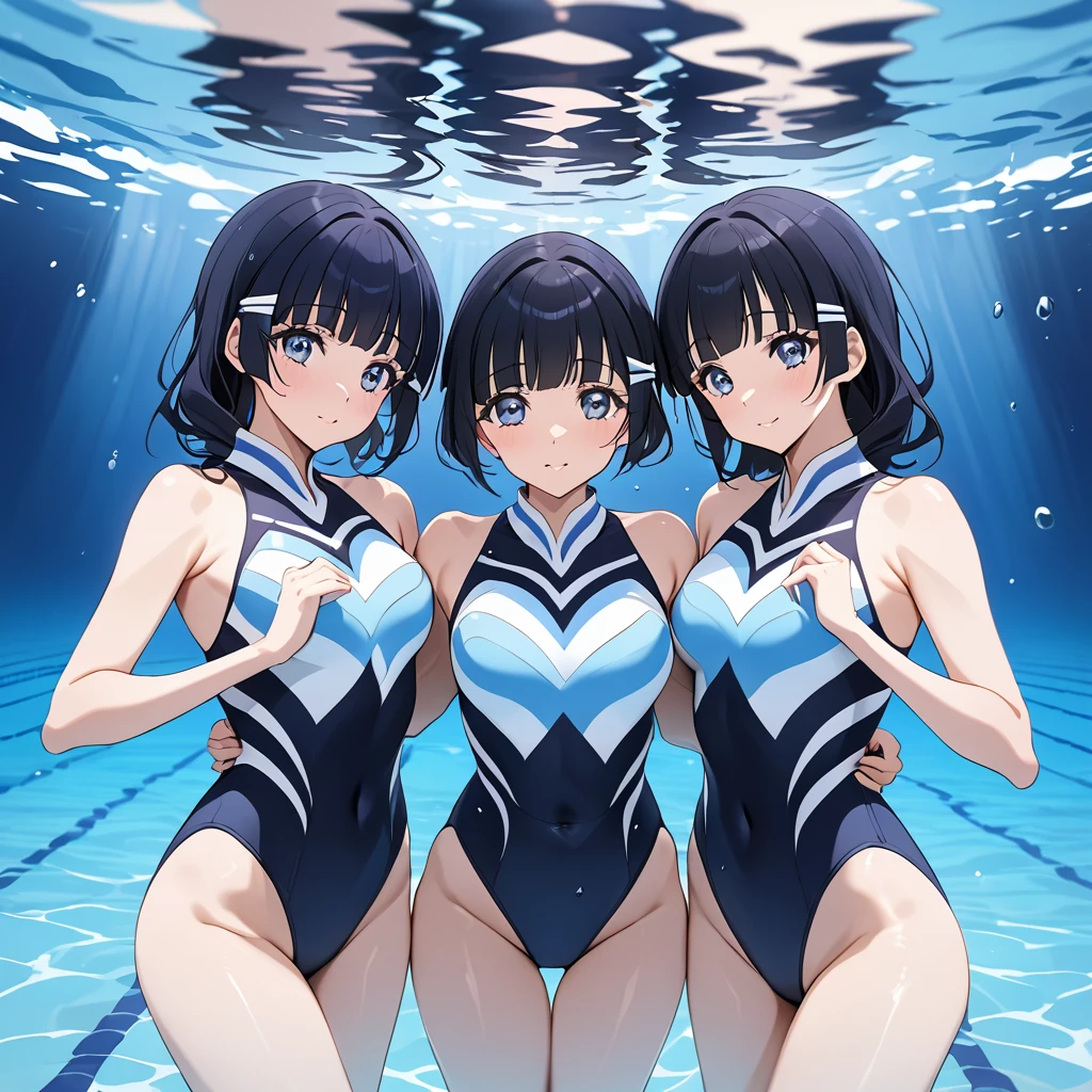 ((Highest quality)), ((masterpiece)), (detailed), （Perfect Face）、The woman is Aoki Reika, with medium-long hair, a swimming nose clip, and makeup for synchronized swimming.、The woman is wearing a gorgeous and glamorous synchronized swimming costume and is doing synchronized swimming.