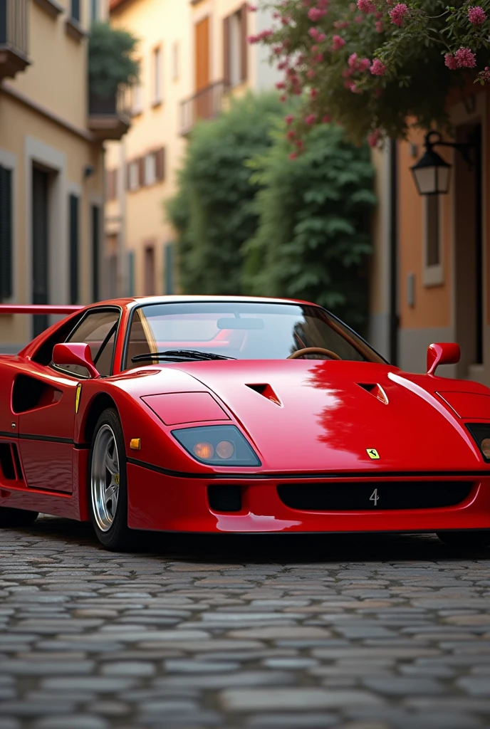 A ferrari F40 in maranello red holding its retrospec look