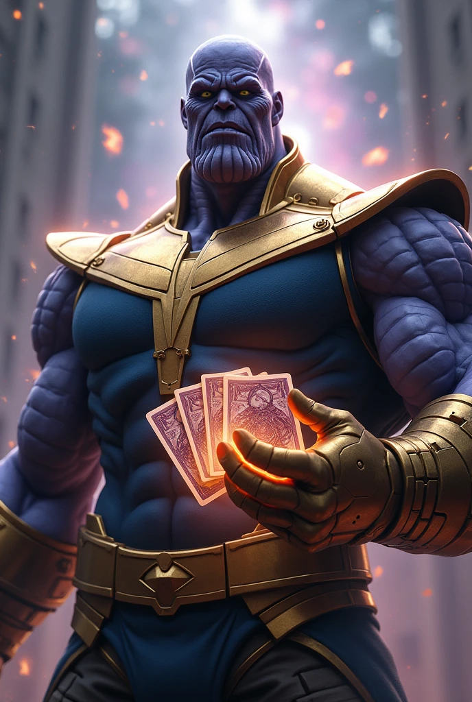 thanos with 4 playing cards in hand