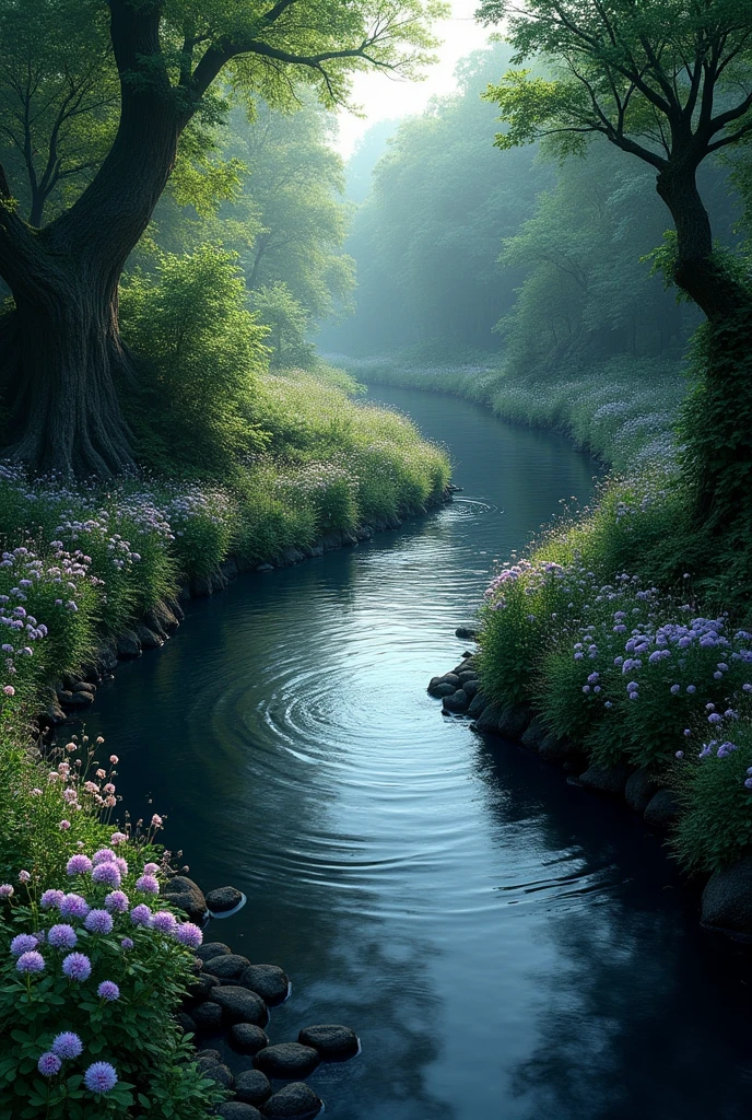 River flowing with very black water in day light