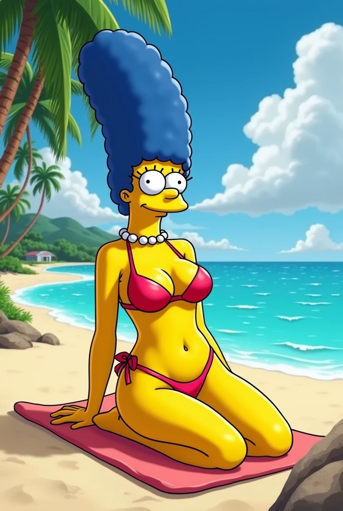 Margue Simpson on the beach in a micro bikini