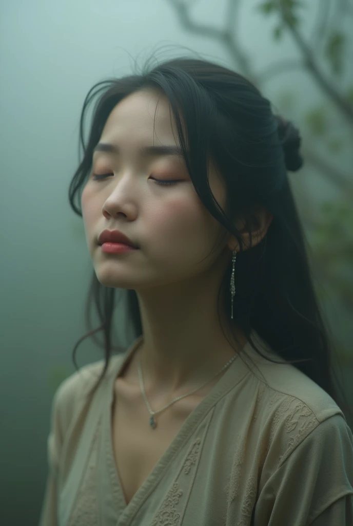 person with eyes closed