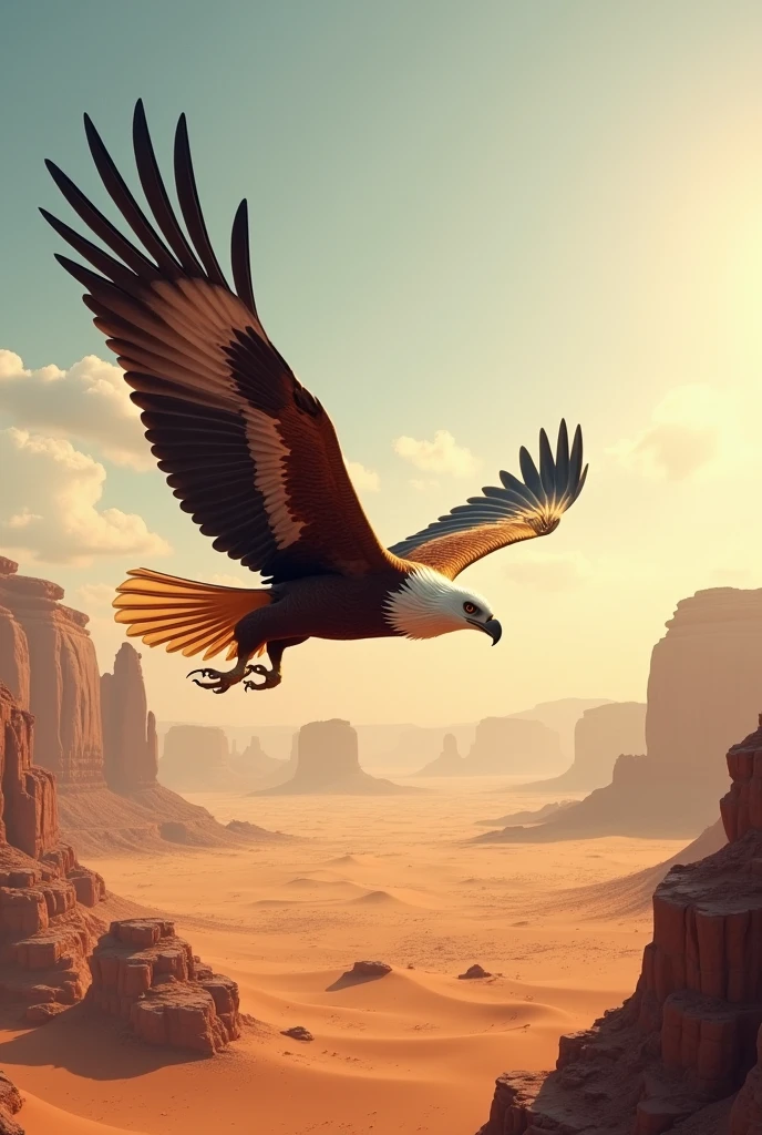 Genrate me a post for travel Agency with desert  background, eagle flying