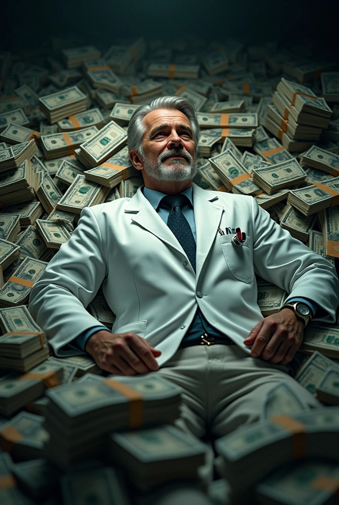 A male doctor burried inside lot of money