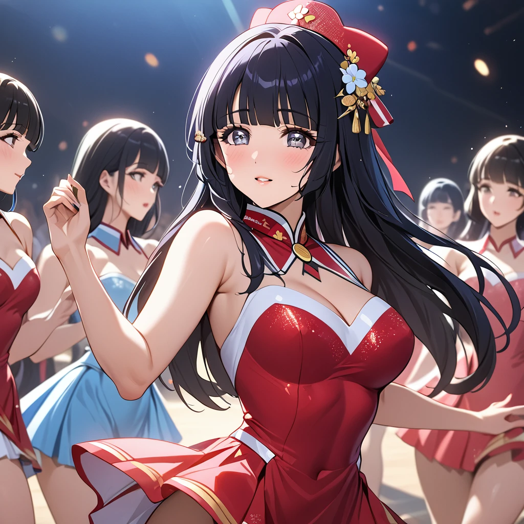((Highest quality)), ((masterpiece)), (detailed), (Perfect Face)、The woman is Reika Aoki with semi-long hair、The woman is a member of the North Korean Pleasure Squad and is dancing for the General in a glamorous North Korean dance costume.