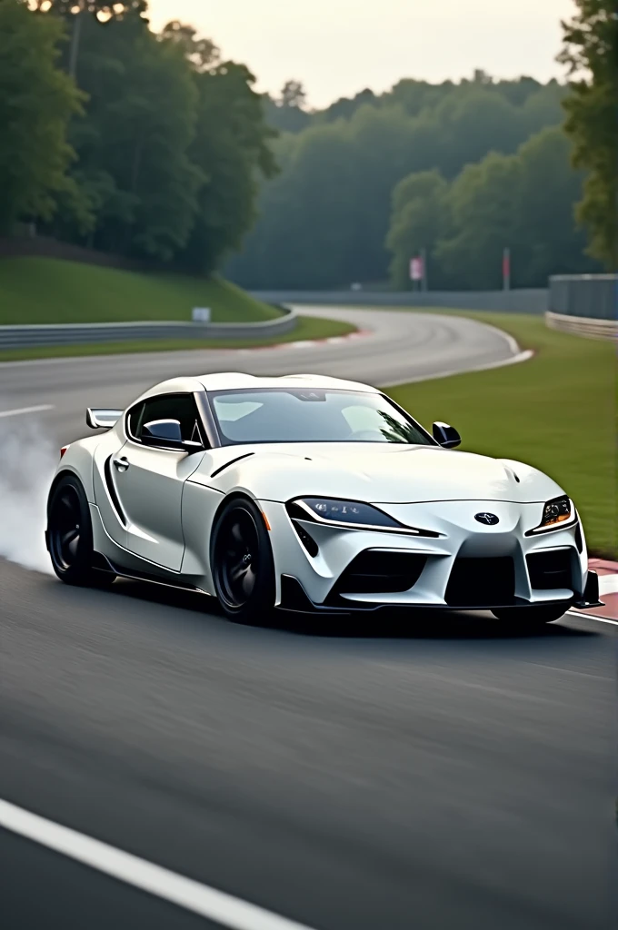 Mk 4 supra white with firing exhaust on track