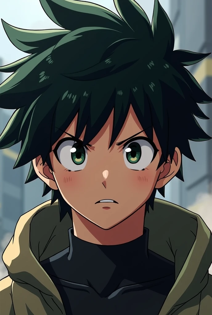 Guy, Black messy hair, mixed race, mole on chin (My Hero Academia custom character)