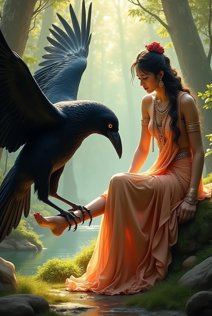 Jayant took the form of a crow and pecked at Goddess Sita's foot, causing a wound.