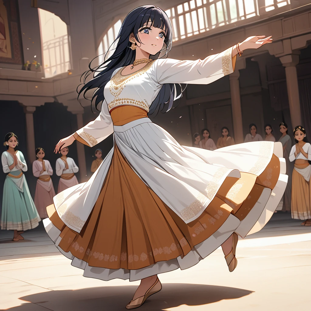 ((Highest quality)), ((masterpiece)), (detailed), (Perfect Face)、The woman is Reika Aoki with semi-long hair、A woman is dancing Kathak dance in a Kathak costume in India