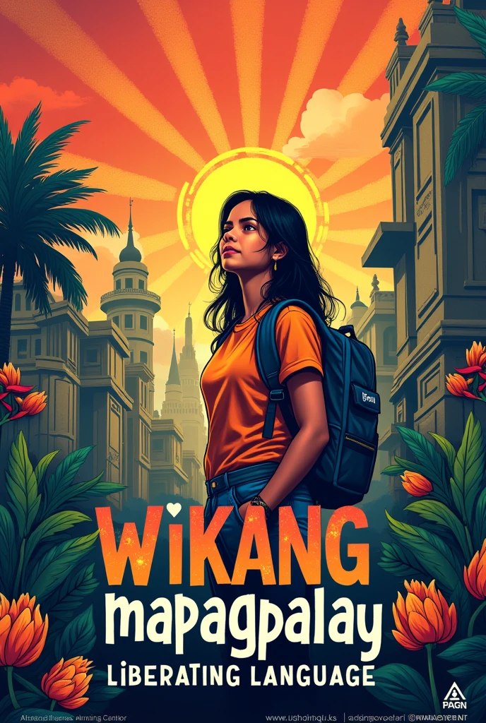 Generate an image that is related to the theme of Filipino: Wikang Mapagpalaya. it should be like animated or like a poster type of image.