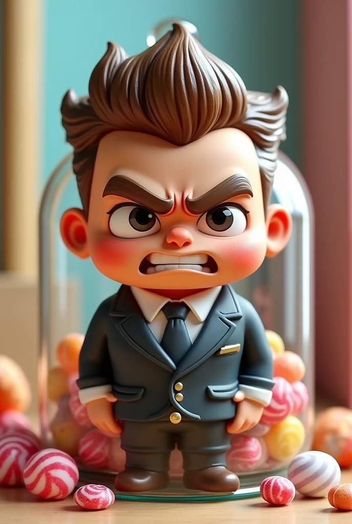 Make a candy jar,But he is a very handsome chairman,But the expression is very angry,Need cute style