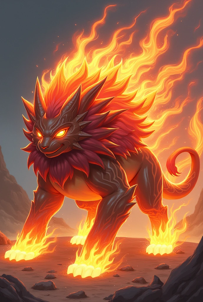 Create a fire and fighting type pokemon with their evolutions, it has the power to absorb global warming gases